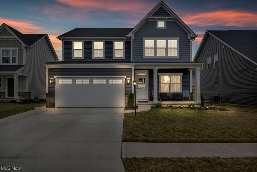 Designer Elegance...Truly beautiful upgraded front elevation w/mix of brick & shake vinyl style siding w/much sought after relaxing front porch & convenience of added concrete for wider drive/walkway to the backyard w/gorgeous stamped colored concrete patio large enough for large gatherings...Enter to a premium breathtaking interior w/well thought out open high ceiling floor plan that is light filled from that many windows or the added can lights throughout...Deep finished basement w/included theatre seating...2nd floor loft/media area & smart 2nd floor laundry (washer/dryer included)...Desirable neighborhood! Gourmet massive kitchen w/open gathering design including all the upgrades (stainless appliances included) w/huge block chef's island...light filled spacious dinette. Oversized great room is loaded w/can lights, well lit w/windows flanking the custom surround romantic fireplace. Detailed custom railings throughout. Comfortable owner's suite is sure to delight including premium dual sink private bath boasting of a tiled shower & ample walk in closet. Exceptional home w/transom window added above front door and deep useable front porch, security system, front flex room perfect for formal living or 1st floor den...Home has endless possibilities, elegant design & better than new w/landscaping/window treatment/etc. Call today for your private tour...