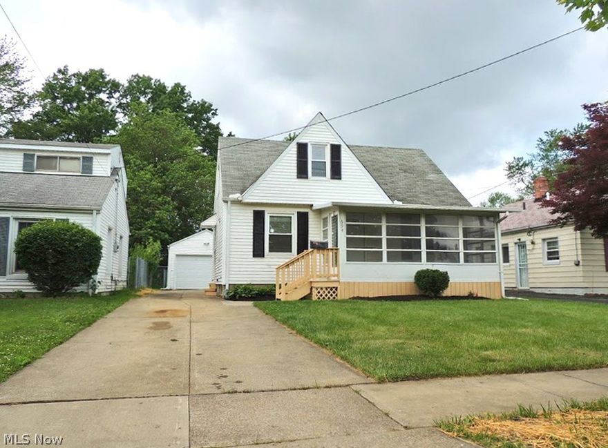 This beautiful bungalow has been completely renovated and features 3 bedrooms with 1 full bathroom. The home offers approximately 1,050 square feet of living space on a lot size of about 8,000 square feet. Amazing sunroom with new flooring off the front of the house leading to the gorgeous open living room with new flooring. Kitchen with built-in cabinets, refrigerator, range, and new flooring. The updated full bathroom with a new vanity, new mirror, new shower tile, and new flooring is located on the first floor as well as 1 of the bedrooms which has new flooring and a closet. The large second floor has refinished hardwood floors throughout and features the additional 2 bedrooms. Other features include a full unfinished basement and a detached over-sized 1 car garage. This beautiful Bungalow style home is located in the amazing City of Bedford, Ohio.