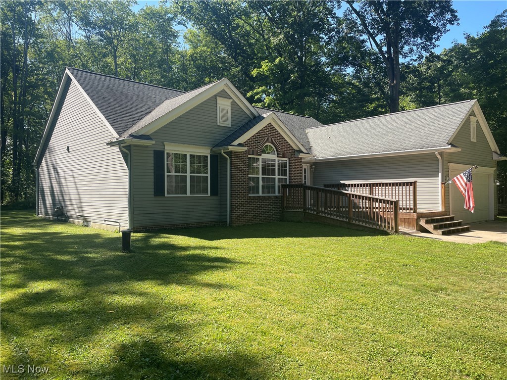 3 Bedroom, 3 Bath modern ranch built in 2009 on wooded private cul-de-sac. Modern open kitchen with counter to dining and family room with hardwood floors and fireplace. Large rear facing sunroom with slider to large deck. Master bedroom with trayed ceiling with master bath and large walk-in, 2 additional bedrooms with full guest bath. First floor laundry. . 2 car attached garage with overhead storage and water. Finished basement with additional full bath. Newer HVAC. Private wooded lot with garden shed. Extra parking cemented area. Exceptional street surrounded by other custom homes. Convenient to Poland, South Ave and Rt 224. (house is set up with extensive ADA access including elevator in one bedroom easily removed.) Exceptional well designed low maintenance ranch. By order of Trustee
