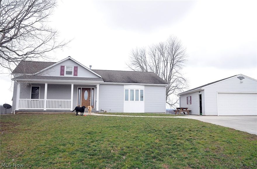 81.55 acres with a 3 bedroom, 2 bath home. 2 car detached garage. Beautiful fully applianced oak kitchen. Living room complete with fireplace. Enjoy the panoramic views of the acreage. Beautiful barn perfect for cattle or horses. Some wooded acreage perfect for hunting. Free gas. All attached gates and head gates included. Mineral rights transfer to buyer.