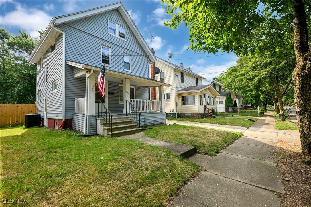 Welcome to an amazing Akron opportunity! This spacious colonial is conveniently located just 4 minutes from the University of Akron, 8 minutes to Canal Park, Lock 3 and the Civic Center and a quick jump onto 77! The exterior is in great shape with vinyl siding, a covered front porch, fenced in back yard and new wood railing on the deck. There is a brand new door (with 10 year warranty) on the full 2 car garage too! Inside you will find a large living room, formal dining room and kitchen on the main level. The second floor offers 3 comfortable bedrooms and the bathroom. Up one more flight to the oversized 4th bedroom! Windows replaced, the roof in in good shape and mechanicals are all working great! With a little work, you could turn this into a stunning home!