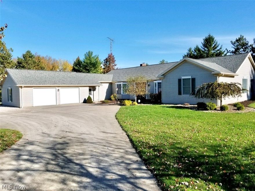 Come home to your own bit of paradise. This 3000 square foot sprawling ranch is located on 14 acres, a stocked pond, large heated outbuilding and fenced in pasture area. There is double sliding, front and back doors in the outbuilding and it could easily be converted back to stalls. 4 season sunroom overlooking the 2 acre pond with dock and picnic area. There is plenty of privacy, walking trails and approx 8-10 acres of woods. Inside the home is just as beautiful and spacious. Expansive open concept kitchen area with cherry cabinets and newer (2019-2020) stainless steel appliances. Generously sized bedrooms and 25x17 master suite. Newer central air unit and radiant floor heating in the last bay of the outbuilding. Downstairs is a full basement waiting for your finishing touches. Abundant storage everywhere! First floor laundry and office area off the kitchen and formal dining room. So much to offer with home and spectacular views, you will not be disappointed!