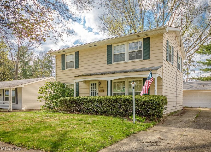 Here's a 4 bedroom 3.5 bath Colonial in the popular Ivy Park  Cuyahoga Falls neighborhood. Formal living and dining room, family room addition with a woodburning fireplace, nice eat in kitchen with oak cabinets and newer appliances, one full bath and one 1/2 bath complete the first floor. Upstairs you'll find 4 nice sized bedrooms and a full bath. The second floor appears to have hardwood floors under the carpets. The lower level has a potential rec room and a full bath. The backyard is fully fenced, there is a 2 car detached garage. Home warranty included.
