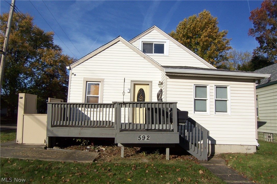1-2 bed with oversized 2+ garage! 2nd bed is finished attic w/lower ceilings. Former attached garage converted to mud room w/1/2 bath and ramp to modify to make handicap accessible. Concrete drive w/covered patio attaches garage! Generac 8 kil generator! Fenced yard! Kitchen/living room open floor plan! Large full bath and some hardwood floors! Vinyl siding, appliances and central air! Fireplace is electric.