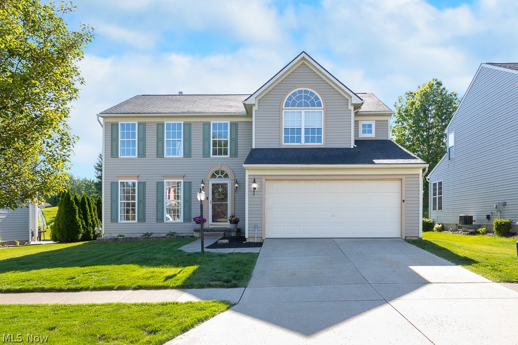 Welcome to this beautiful 4 bedroom 2 full 2 half bath colonial located in Autumnwood. Spacious kitchen with abundant cabinets, plenty of counter space, pantry & island that is open to the great room. The gas fireplace keeps winters cozy & a office separated by french doors make a great work from home space. The sliding patio door leads out to a completely fenced yard with raised deck & stamped concrete patio. Inviting formal dining room, half bath and laundry complete the first floor. The 2-story foyer leads up to the bedrooms where the owner’s suite has abundant closet space, tall windows, vaulted ceiling & updated bathroom with new vanity, toilet, lighting & flooring. The finished basement leaves plenty of room for entertaining with a built-in wet bar with TV & stereo & half bath. Additional features & updates include: all newer stainless steel kitchen appliances, LVT flooring throughout the first floor, low maintenance composite storage shed, complete tear-off roof 2023, H2O tank installed 2022. Hot Tub on the back deck is negotiable. All Appliances & 12 Month Home Warranty Included!