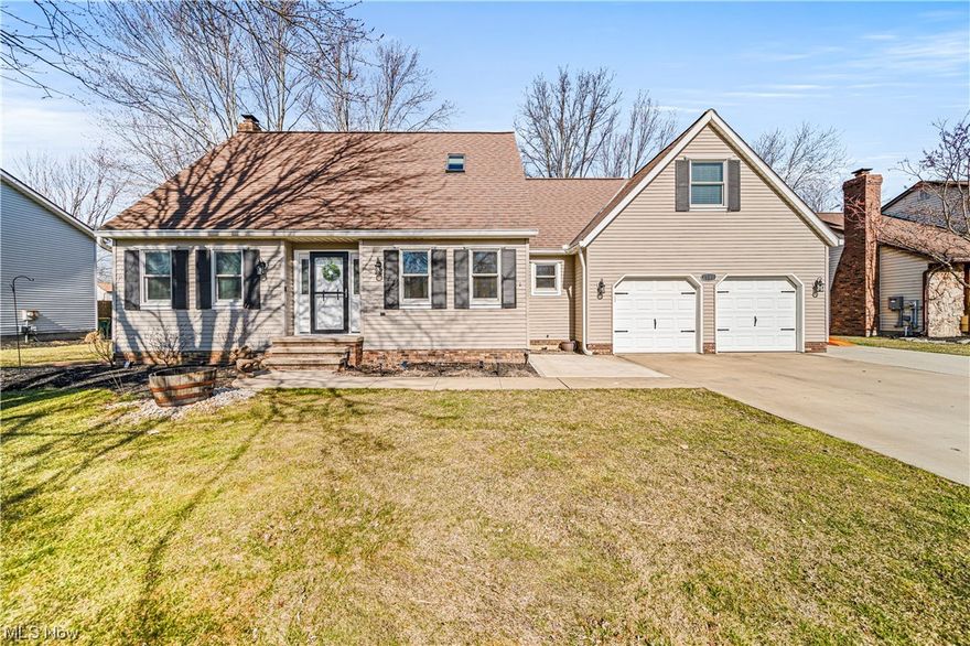 Welcome home to this charming updated and meticulously maintained Cape Cod. Ideally situated on a cul-de-sac in the desirable Weatherby Subdivision. This 2 story foyer leads to the beautifully large eat in kitchen boasting a pantry, stainless appliances and quartz countertops which opens up to the inviting great room with a cozy fireplace and bay window. The dining room is versatile, serving as an elegant space for meals or transforming into a home office or playroom to suite your needs. The convenience of the laundry room which doubles as a mudroom, provides easy access to the back yard. The half bath on the first floor adds to the practicality. Upstairs you will find three generous sized bedrooms, spacious loft with vaulted ceiling, two full baths. The spacious master bedroom has two walk in closets with a full bathroom. Full furnished basement which has been remodeled and waterproofed ahs been plumbed for another bath. Step outside to a backyard designed for entertaining. Sliding doors lead out to a large deck overlooking a beautiful fenced yard that features a heated above ground pool (2yrs old) with deck. Also there is one large 10x16 shed with loft and another shed for pool supplies. Attached oversized 2 car garage with man door to backyard. Also another parking space next to garage. More info in supplements.