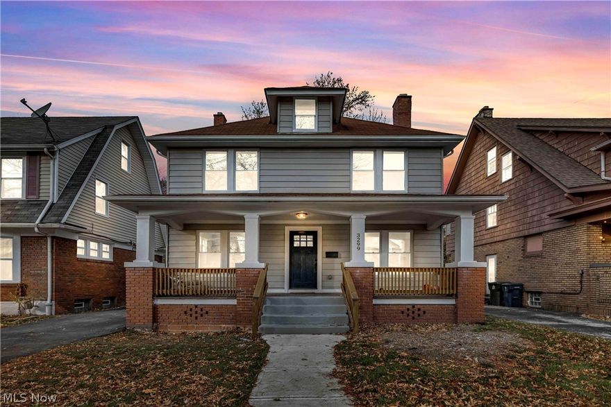 Move-in ready and renovated top to bottom. Done right. Open-concept main level with a kitchen built for real cooking: gas range with range hood, quartz countertops, tile backsplash, shaker cabinetry, matte black hardware, French door fridge, dishwasher, and over-range microwave. LVP flooring and fresh trim throughout. Two full baths with tiled showers plus a half bath. Second-floor laundry. Finished attic provides a true 4th bedroom (20x16). Everything new: electrical (220V panel), plumbing, HVAC, windows, exterior paint, garage door, new permanent structural columns with concrete footings, and paved driveway with new concrete walkways. All work permitted and inspected. POS completed and ready for transfer. Steps from Cleveland Heights HS, parks, and dining. Nothing to do but unpack.