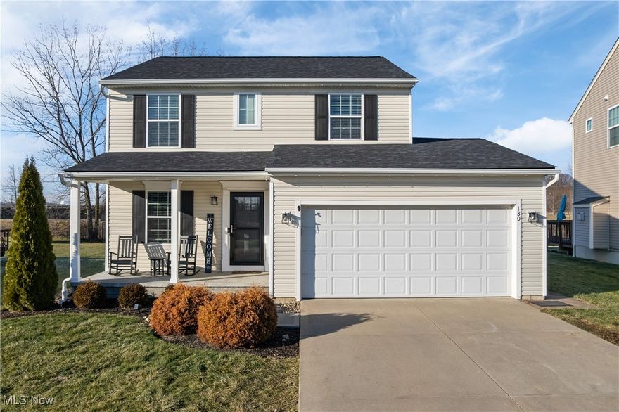 You won’t want to miss this gorgeous, move-in-ready colonial located in the desirable Westchester neighborhood of Wadsworth! A welcoming covered front porch sets the tone as you step inside to a bright living room featuring a new electric fireplace (with heat option) and new luxury vinyl plank flooring that flows throughout the main level. The kitchen is a true standout with an extended granite island, stainless steel appliances, and a spacious eat-in area. Just off the kitchen you’ll find a convenient half bath and a charming office nook. The dining area offers sliding glass doors that lead to a brand-new Trex deck overlooking the backyard. Upstairs, two generously sized bedrooms share the updated full hall bath with a stackable washer and dryer. The primary suite is spacious and inviting, complete with a board-and-batten accent wall, a walk-through closet with custom closet system, and a beautiful newly added en-suite bath featuring a tiled walk-in shower, new vanity, and new tile flooring (everything new in 2025!). The finished basement adds valuable living space with a rec room—kids’ climbing and play wall included if desired—plus an unfinished area for additional storage. Rounding out this fantastic home is a two-car attached garage. Too many updates to count! Including: New Roof (2022), New Trex Deck (2023), Added 2nd full bath off of primary bedroom (2025), moved laundry upstairs and converted 1st floor laundry room into an office (2025), Updated upstairs hall bathroom (2025), new shutters, landscaping, all new lights, fans, door knobs, hinges, front door and storm door, trimming around windows, blinds, all new tiling in both bathrooms, and new window in main level office. TV mounting systems will stay (x3). New carpet in basement and second level (2021), new luxury vinyl plank flooring first level (2023), radon mitigation system installed (2020), and freshly painted throughout!  Nest thermostat, ring doorbell, and MyQ garage door! Schedule your tour today!