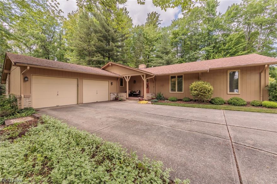 Welcome to this beautiful 3 bed, 2½  bath ranch-style home in Strongsville. With a well-maintained exterior featuring a covered front porch, an oversized 2 car garage, & a spacious driveway, this property offers ample parking & curb appeal. Inside, the home boasts gleaming hardwood floors throughout most of the living space. The living room, complete with a cozy brick fireplace, seamlessly flows into the eat-in kitchen. The kitchen provides granite countertops, ample cabinetry, a stylish backsplash, stainless steel appliances, & a breakfast bar. A slider leads to the patio, deck & a generously sized yard surrounded by mature trees. The family room, with its own dining area, provides another space for gatherings & has access to the backyard through a slider. The master suite includes two closets, one being a walk-in closet & an updated en-suite bath with a walk-in shower. Two additional bedrooms with ample closet space share an updated full bath. The home also includes a sizable laundry