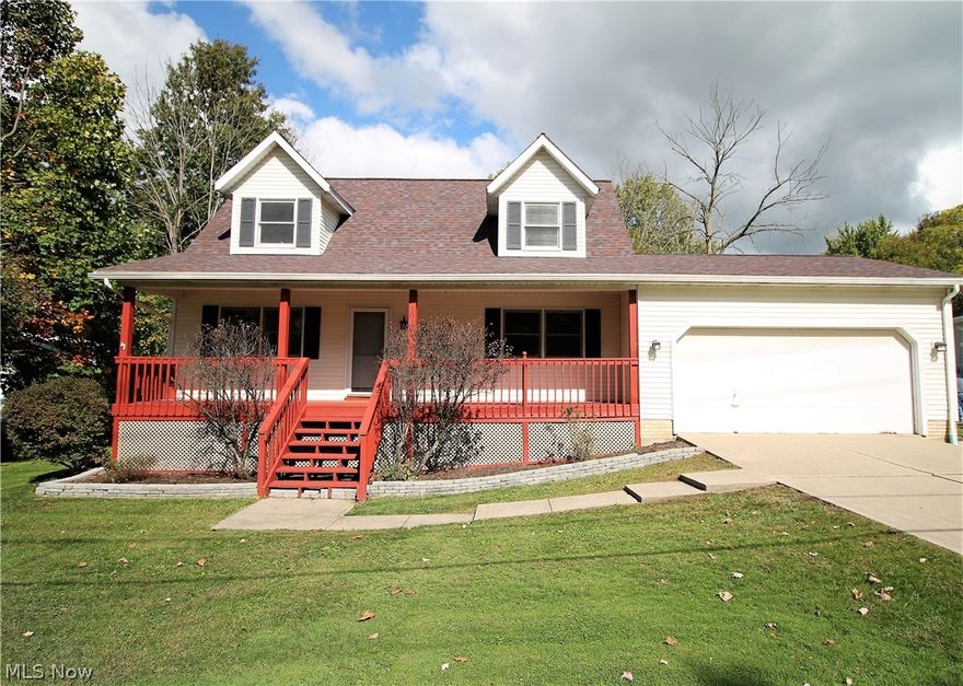 Charming, shutter trimmed Colonial Cape. Welcome to this three bedroom, two full bath home with loft. Come on in from the cozy large front porch (2018) into the living room, kitchen with eat in area. The large open kitchen has an abundant of cabinets, stainless steel fridge and dishwasher, eat in area with doors to let the natural light shine through that leads you to the gorgeous deck (2019) and backyard to enjoy sitting out and relaxing, entertaining etc. There are two bedrooms and a full bathroom on the first floor. Upstairs you have a huge loft/office area, and another bedroom that has double closets and vaulted ceiling with a remodeled full bathroom that has marble counters and newer fixtures. The lower level offers a full partially finished basement that offers nature stone flooring. WOW! This home has so much space! The large backyard has a shed and so much outdoor space. There is a attached two car garage with drain, electric, water available, door opener (2012) and extra parki