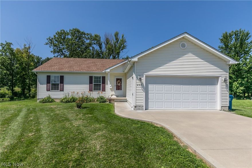 Spacious newer ranch with full basement ready to move in now!  This one owner home built in 2016 features a great room with a gas fireplace leading to spacious eat in kitchen and walk in pantry.   This split ranch features a large owner's suite with an en suite bathroom with double sinks and walk in closet and two bedrooms with full bathroom.  The first floor laundry with vinyl flooring, sink and broom closet leads to two car garage.    The majority of the rooms have laminate flooring .  Enjoy the outdoors on the covered screened patio off the kitchen with light and ceiling fan.
Bring all of your treasures as this ranch has a full unfinished basement.  All kitchen appliances and washer and dryer are included.