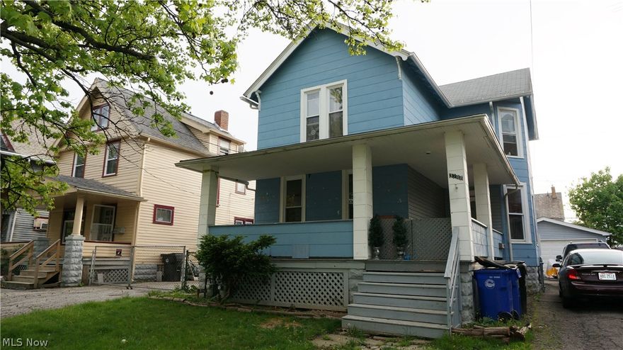 Great Investment! A Long Term Tenants who would prefer to stay. This well loved two family home offers large open porch on the first level and smaller porch on the second level back of the house. First and second level units each have living room, dining room, eat-in kitchen, 3 down & 2 up bedrooms, and a full bath. Windows, Furnace and hot water tank recently replaced. Roof replaced 10 years ago. Two car Garage was built 6 years ago. Very good tenants are on month to month. Total Rent $985 per month and is always on time - $595/month main level and $390/month upper level. Conveniently located on Cleveland's up an coming west side, near schools, parks, shopping, bus lines and highways. One block away from Almira Elementary school. Owner will consider all reasonable offers. Contact Agent 440-537-0586 to schedule a private showing...