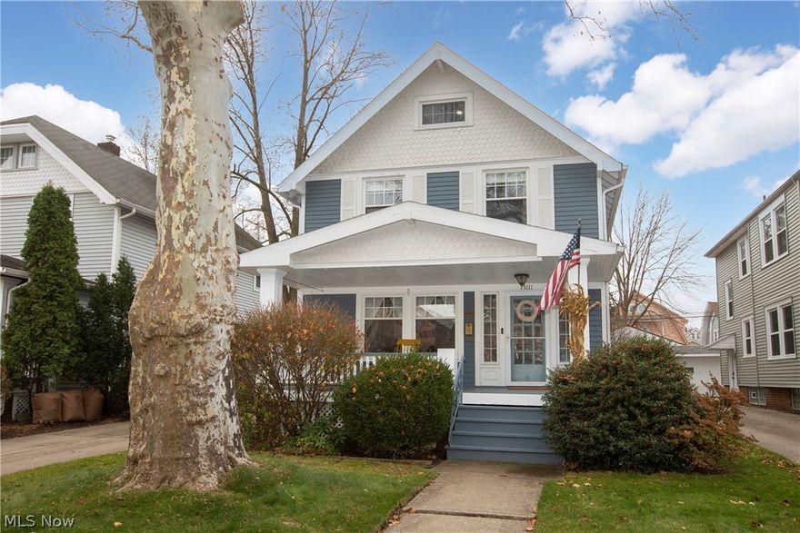 Get a Move On! This quaint colonial is just what you're looking for!  Greet your guests on the classic Lakewood front porch, and welcome them in to the cozy and newly carpeted (hardwood under) living room and dining room, both with with built in shelving, cabinets and window seat.  Abundant windows stream natural light into every room! The refreshed kitchen offers a full appliance package and amazing workspace.  Upstairs the charm continues into two nicely sized bedrooms and well appointed, newly remodeled main bath. Fresh paint throughout. Don't miss the finished third floor - extra space for an office, playroom, guest room - you decide! The basement with rec room awaits your finishing touches and includes high ceilings and a full bath with tiled shower! Newer furnace, central A/C, windows and roof make this a fantastic home. Outside, enjoy the warm months on your private deck and fully fenced back yard! Super easy access to I-90, Lakewood living, and all things CLE!! Look no further
