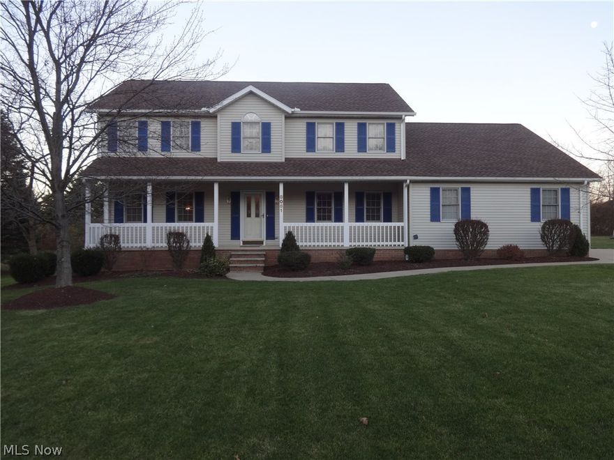 Colonial with large welcoming front porch!  Enjoy holidays in the formal living room that opens to dining room and cozy times by the fireplace in the family room!  Large eat-in kitchen with lots of cabinets and counter-tops!  All kitchen appliances stay!  Large first floor laundry room has laundry tub, washer, dryer, cabinets, closet and plenty of space for a hobby center.  Second level features master bedroom with private master bathroom (shower, separate soaking tub) and walk-in closet.  There are three (3) additional bedrooms and a second (2nd) full bath on the second floor.  Unfinished basement.  Shed.  Patio.   Large flat yard.  Great location.  Neutral and ready for you to make your home!