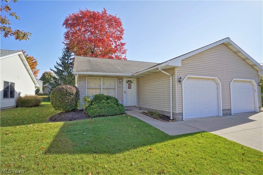 Looking for affordable first floor living?  This is it!  Super nice ranch condo features an open floor plan with the spacious living/dining area and the kitchen offers plenty of cabinet and counter space with all the appliances that will convey!  The primary bedroom has two closets and full bath with walk in shower.  The the other bedroom offers a sliding glass door to the private patio to enjoy the seasons.  You could even use that room for an office or family room.  Two full bathrooms and first floor laundry are a bonus.  The attached garage with pull down storage is super convenient right off the kitchen.  Roof replaced in 2011, Dishwasher - 2014, Washer/Dryer - 2012.  Home warranty is being offered by the seller.
