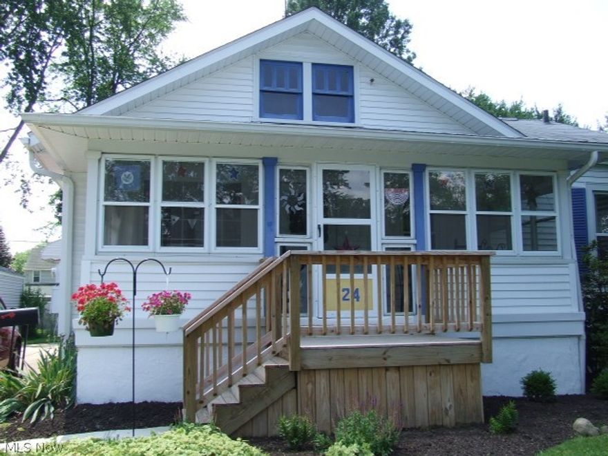 Cute, well-cared for 3-bedroom Bungalow/Ranch in great Cuyahoga Falls neighborhood!  Large (2-sided) Living room with faux fireplace, formal Dining room with window seat and built-in hutch, newer kitchen appliances stay.  Updated bath with deep tub on main floor, 2nd full bath is a working sink, toilet and shower in basement, not enclosed.  Beautiful hardwood floors!! Lots of built-in, curved doorways, character throughout!  Enclosed front porch, detached 2-1/2-car garage, full waterproofed basement.  There   Home Warranty included.  Nice .273 acre lot!  Furnace/A/C- 2018, H2O- 2017, newer electric box, siding, roof, windows, doors.  Make your appointment today!