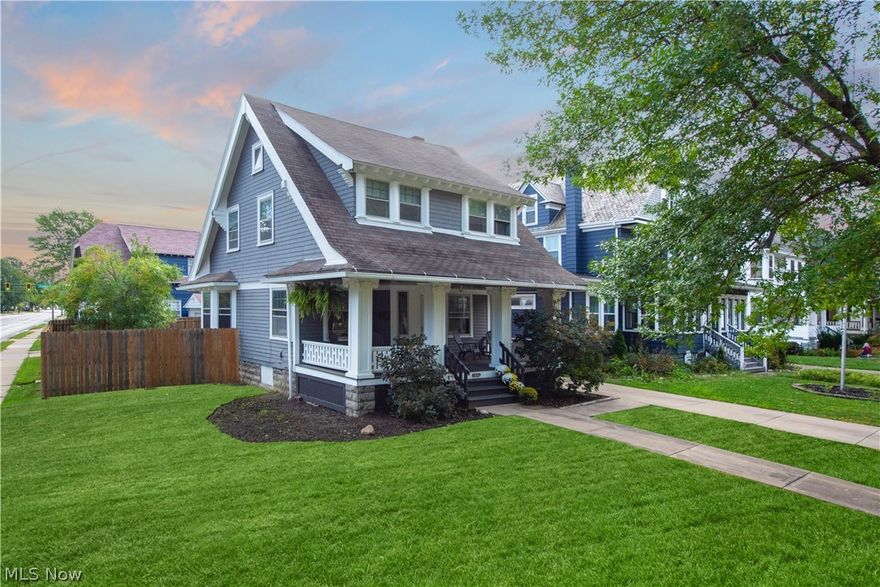 Located on one of Lakewood's most desirable and historic streets, this colonial is a must see! From the charming front porch to the crafty original hardwoods and moldings, this property has so much to offer. Enter through the inviting front foyer, straight into the large living room with refinished hardwood floors, gorgeous original molding, wall sconces, and fireplace. Spacious formal dining room with built-ins. Tastefully updated kitchen, consisting of shaker cabinetry, deep copper sink, custom concrete countertops, stainless steel appliances, exposed brick, recess lighting, and ceramic tile floor. Three spacious bedrooms upstairs. Remodeled bathroom with shower stall, soaking tub, and modern vanity and fixtures. Third floor attic space offers great storage. Sun deck off bedroom. Full basement. HVAC (2018). Newer electrical panel. Large two car garage. Full fenced in yard with plenty of space. Exterior paint(2021). Walking distance to Madison Park, Branch Library, Lakewood Stadium, M