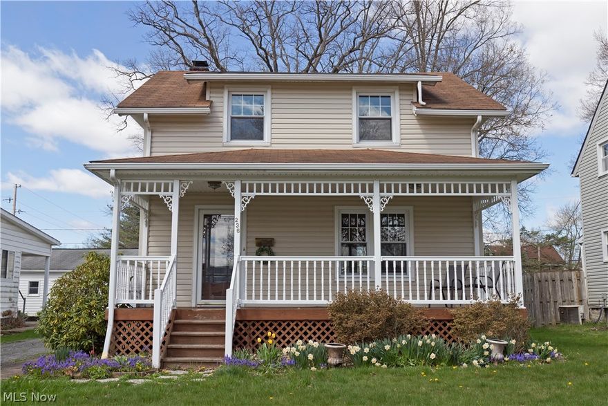 Welcome to this captivating two-story abode where vintage allure seamlessly integrates with contemporary comfort. Framed by an idyllic neighborhood, it boasts a storybook front porch, inviting you to relish tranquil moments. Step inside to discover a generous living area anchored by a classic brick fireplace, outlined with rich woodwork, and plush carpeting underfoot. Sun-drenched windows illuminate the space, leading to a refined dining area accented by an elegant chandelier, perfect for hosting dinners.

The renovated kitchen is a culinary delight, outfitted with pristine white cabinets, unique countertops, and newer appliances, all set against a calming blue canvas. Rich hardwood floors provide a smooth transition throughout the home, infusing it with warmth and style. This with a newly added first floor half bathroom, makes this home a true gem.

Retreat to the upper level where the spacious, luminous bedrooms awaits. The master suite, with its distinctive sloped ceilings, offers a peaceful escape. The upstairs bathroom is a modern oases with a stylish vanity and extra cabinetry for all your essentials. 

The expansive backyard deck invites outdoor entertainment in a private setting. A large, heated two-car garage with more than enough room for an work space, ensures functionality and storage. This home is a harmonious fusion of past elegance and modern convenience, promising a backdrop for a lifetime of cherished moments.

The backyard extends past the garage to the right past the neighbors fence. 

Furniture is in the garage and is up for sale. 

Please click on the link to view a 360 tour of the house. On iPhone please use your finger on the screen to navigate and on an Android device use your finger or rotate your phone. Clicking on the different rooms will navigate through the house 
https://kuula.co/share/5gXHc/collection/7cn91?logo=1&info=1&fs=1&vr=0&thumbs=1