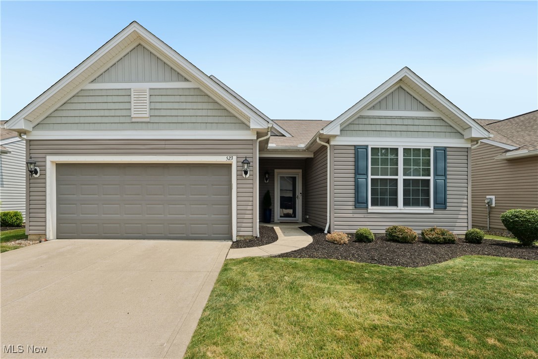 Stunning Listing in Arbor Chase! This beautifully upgraded freestanding ranch offers the perfect blend of style, comfort, and functionality, all wrapped into one tastefully designed home. A charming covered front porch welcomes you into a spacious foyer with upgraded flooring that flows seamlessly into the heart of the home. The open-concept layout is ideal for modern living, featuring 9’ ceilings throughout and a chef-inspired kitchen complete with soft-close cabinetry with crown molding and stylish hardware, granite countertops (2020), a pantry, and stainless steel appliances—including a gas cooktop and griddle, vented hood. A center island with pendant lighting and breakfast bar seating with stools and dinette area. The Great Room flows from the kitchen, offering a warm, welcoming area for relaxing or entertaining. The Owner’s Suite is a true retreat, boasting a tiled walk-in shower, dual quartz vanity 2020 and a large walk-in closet. A guest bedroom and full bath, plus possible 3rd bedroom or den/office provide flexibility for guest or working from home. Convenient first-floor laundry adds to the easy living lifestyle. Enjoy the outdoors from your private patio, and take advantage of the attached 2-car garage with a walk-up storage room—adding approx. 400 sq. ft. of bonus space. All of this is tucked into one of the most sought-after neighborhoods—Arbor Chase—close to shopping, dining, and easy highway access.