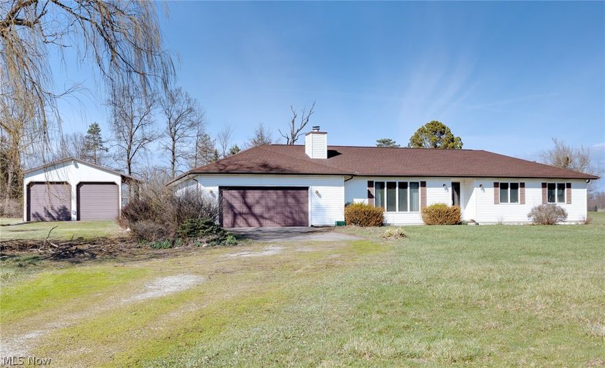 Discover the perfect blend of privacy, space, convenience with this 3-bedroom, 2.5-bath ranch on 2.27 acres in Lafayette Township.  2,018 square feet, this home is ideal for buyers searching for rural property with land, a pole barn, and easy access to Medina, highways, and everyday amenities. Set back from the road, this property delivers peaceful country living with pastoral views in every direction! Enjoy scenic vistas from every window, including a tranquil front pond. The spacious family room features a cozy gas fireplace and overlooks the water, creating a warm and inviting gathering space.The large owners' suite offers a private full bath and three closets, while the additional bedrooms are generously sized with access across the hall to a full bath. An eat-in kitchen with upgraded cabinetry provides plenty of room for cooking and entertaining. A formal dining room, opened by French doors, adds flexibility for gatherings or a home office. Enjoy the convenience of a spacious first-floor laundry and a half bath located near the back entrance for added functionality. Out back There's a wide covered porch overlooking an arbor and open green space with no neighbors in sight! Perfect for relaxing and enjoying the serene setting. The full basement includes a workshop area and abundant storage. Updates and features include a newer Trane furnace and central air, hot water tank, a whole house vacuum and a generator powered by propane for added peace of mind. Public water is an added convenience rarely found in rural settings. Pristine 28x40 pole barn with oversized garage doors  perfect for hobbyists, car enthusiasts, or extra storage for equipment and recreational vehicles. Enjoy the best of both worlds! Quiet country living with easy access to Medina's historic square, shopping, dining, and major highways. If you've been searching for a ranch home with acreage, outbuilding, and privacy in Medina County, this is your opportunity. Bring your vision and make it your own