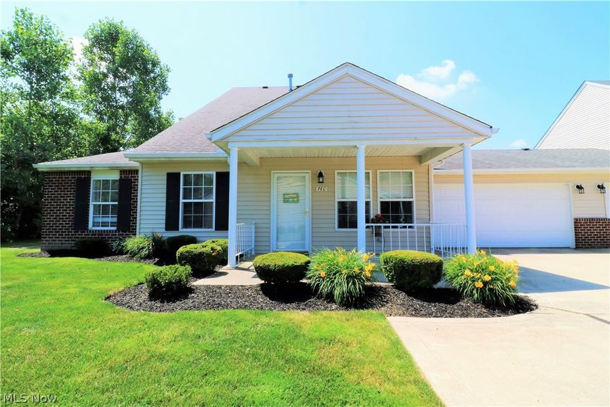 Great find in North Creek Villas. Move in ready 2 bedroom, 2 bath condo with loft or optional 3rd bedroom and attached 2 car garage! Quiet, private, wooded lot provides a tranquil setting backing to nature and provides a peaceful getaway. The patio is awesome for entertaining during the warmer months.  
Inviting front porch adds to the curb appeal and is perfect to sit and relax. Enter through the front door to a 2 story great room with ceiling fan, vaulted ceilings and a very open floor plan. The décor is tasteful and neutral, freshly painted throughout (June 2018). 
The eat-in-kitchen comes complete with gas range, stainless microwave, refrigerator, built-in dishwasher plenty of storage and an adjacent dinette area. First floor Master retreat with large walk-in closet and a door which accesses the patio surrounded by a nature scape. The spacious loft can easily be converted into a 3rd bedroom and houses a large roomy walk-in closet for additional storage. 
Great room, hallway, ste