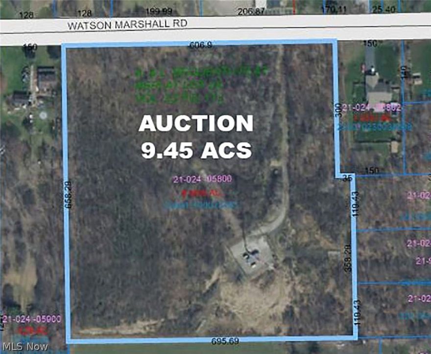 ESTATE AUCTION - 9.4 Acres Land – Weathersfield Twp. – Trumbull Co. – Selling to settle the Loretta Bequeath Estate, Trumbull Co. case #2021EST0257. ONLINE AND LIVE ON-SITE BIDDING WILL BEGIN MONDAY – JUNE 28, 2021 – 5:30 PM. Held onsite with online bidding available. 9.45 acres total, mostly wooded, lays decent. Parcel #21-010100. 606’ frontage. Mineral rights do not transfer. TERMS ON REAL ESTATE: 10% down auction day, balance due at closing. A 10% buyer’s premium will be added to the highest bid to establish the purchase price. Any desired inspections must be made prior to bidding. All information contained herein was derived from sources believed to be correct. Information is believed to be accurate but not guaranteed.