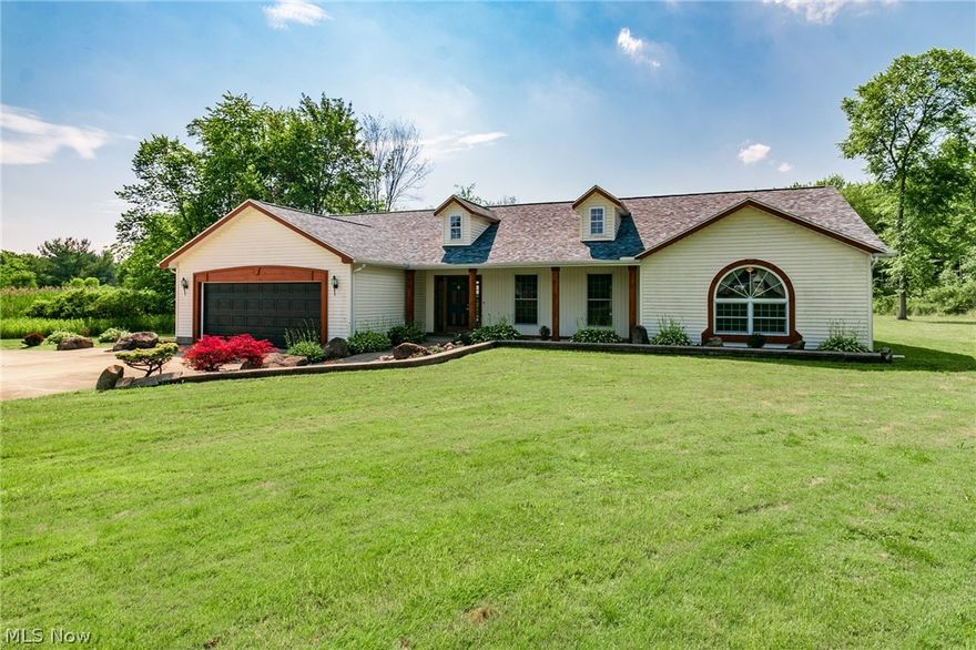 Welcome to your dream ranch-style home, nestled on a sprawling 8.9-acre property. This charming residence is complemented by a 2400 sqft outbuilding, both featuring newer roofs as of April 2022. Inside, you’ll find luxury vinyl flooring, two full bathrooms, a large kitchen island, and a newer washer and dryer purchased this year. The open floor plan concept creates a great space for family and friends, and is full of natural light from the dormer windows. The master bedroom features an attached bathroom as well as two closets. All bedrooms provide generous square footage and ample closet space. In the backyard you will find a fire pit and bluestone patio surrounded by a wooded backdrop. The pole-barn style outbuilding is a versatile space, ideal for business owners or hobbyists. It features two large bays with 6-inch concrete floors and 15-ftoot ceilings; an office, a bathroom, and attic storage. Don’t miss out on this unique property that blends comfort, space, and functionality. Make it your home today!