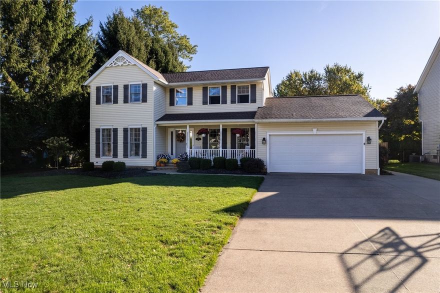 Welcome to this beautiful 4-bedroom, 3.5-bath Colonial located in Wadsworth! Step inside from the covered front porch to find a bright and inviting floor plan featuring a fully applianced kitchen with an island that opens seamlessly into the spacious family room, complete with a stunning fireplace—perfect for cozy evenings. A formal dining area provides the ideal space for entertaining, while the convenient laundry room sits just off the kitchen for added functionality. Upstairs, the master suite offers a private retreat with a closet and an attached full bath boasting a luxurious walk-in shower and relaxing soaking tub. Three additional bedrooms with double closets and another full bath complete the second level, providing plenty of space for family or guests. The full basement is partially finished and designed for fun and relaxation, featuring a large rec area or movie room, a bar for entertaining and full bath.Step outside to enjoy the spacious backyard with a large patio, perfect for gatherings, and a storage shed for extra convenience. This home blends comfort, style, and practicality—Easy access to all major highways. Ready for you to move in and make it your own!