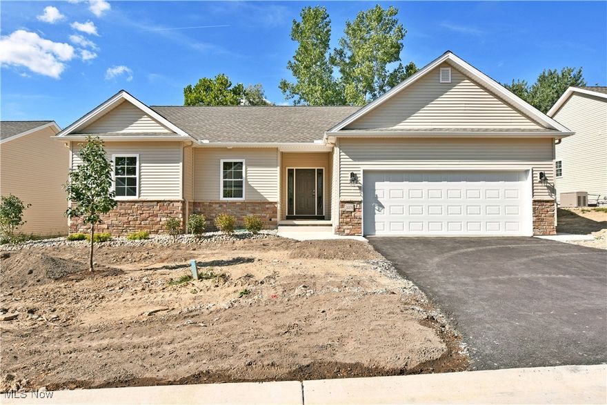 It’s finally here, the one you’ve been waiting for! Welcome home to this all-new Cortland construction set within
a highly desirable, up-and-coming local development. This custom-built home is set to stun with its breathtaking visuals
and high-quality materials that are found throughout the sprawling, three-bedroom design. Both brick and stone accent
leads you inside a deep-set foyer peels away to reveal both a secondary hallway to the guest bedrooms and the main
entrance to a remarkable great room. The open layout delights with its tall ceilings and window-lined walls that provide
instant, scenic views that provide plenty of natural privacy. A gas fireplace sits before a towering mantle while opposite
the room, a must-see kitchen with a large center island provides polished stone countertops and a rich, tiled backsplash
that pairs masterfully with the decorative hanging lights. Enjoy a meal in the illustrious formal dining room and its instant
covered rear patio access. Down the side hall, first floor laundry is found across from a lovely full bath as the pair of
carpeted guest bedrooms provide lush carpets and ample closet space. The master suite is located opposite the great
room, instantly captivating with an oversized footprint, tall windows and an elaborate master bath that includes two
vanities, a private commode, walk-in closet and a breathtaking glass and tile shower that sits centerpiece. Down below, a
full basement allows for easy dry storage and expansion.