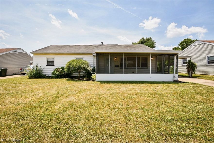 2720 22nd St NE Canton, A ranch style home offers a new home owner fresh paint through out, newer carpet in the three bedrooms, vinyl flooring in hallway and large living room. A full bright and clean bathroom with tile flooring and a nice size linen closet just outside in the hallway. Ceramic tile flooring  and plenty of cabinetry and counter space in the kitchen open to the dining area which leads you outside to the back yard. Laundry is also located in the kitchen area. A carport has been added to help cover from coming and going to the one car detached garage with a covered sitting area. Shed in the nice sized back yard overlooking Youtz Intermediate School (access to school playground). Screened in porch on the front of the home. Other major updates made to the home are Furnace/ AC 1/2021, garage wired 2022, hot water heater 2017. Updated fixtures. Attic insulation replaced several years ago.