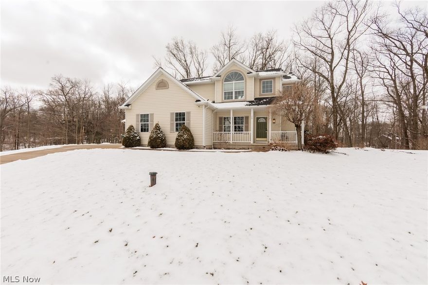 An exquisite 4 bedroom, 2.5 bath colonial with attached 4 car garages in Green.  The lovely home is one of only four homes on this road/cul-de-sac, and sits on a private and wooded 1 acre plus.  An open concept features an eat-in kitchen with new granite counter tops (2025).  A 20x14 Great Room has a wonderful fireplace, and ample natural light.  A formal dining room opens to the great room and foyer.  All of the bedrooms are ample sized, with a large master suite with vaulted ceilings and multiple closets.  The finished basement makes the total living space over 2700 sq ft, with a family room and bonus room.  The many updates include:  roof 2020, new well 2020, both garage door openers 2025, and counter tops 2025.  The garages have drains, with one garage having heat, and the the other having a bump out for a long truck.  The outside of the home features a huge deck, front porch, and professional landscaping with lighting.  This home is wired for a portable generator, there is a radon mitigation system, and the rear deck has a gas line for a grill.