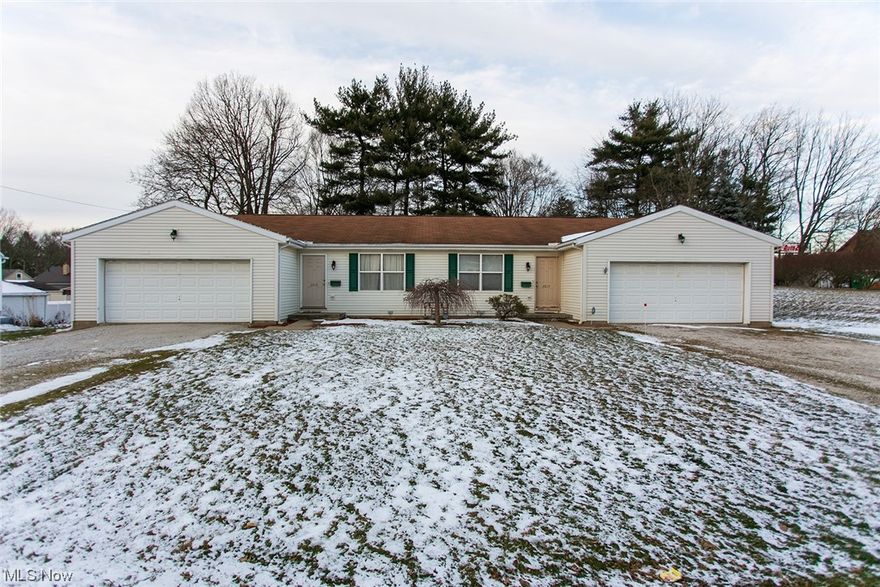 Don't miss this great owner occupied or investment property.  Ranch duplex with two bedroom and 1.5 baths on each side. Lots of closet space and storage.  Spacious kitchen & dinning room with lots of cabinets. First floor laundry off of kitchen with utility sink and half bath. Living room has nice size closet. Nice 12x4  foyer with lots of storage space. Master bedroom is 15x12 with plenty of closet space. Second bedroom is 12x12 with large closets. Extra wide hallway. Large Master bath with shower and tub.
This duplex has everything you need on one floor. Large yard with decks on each end of duplex. Each unit has a two car garage.