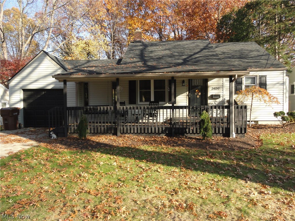 Charming cape in exceptional condition plus desirable location. Professionally remodeled throughout. Spacious and bright living room with hardwood floors extends into den or dining room with sliders to large deck overlooking deep, fenced backyard. Updated kitchen with breakfast nook, bay window, breakfast bar and newer appliances. 2 full baths both beautifully remodeled. Lower level rec room plus 2nd finished room and bath. Attached garage. Updates included: roof, windows, furnace, AC, water heater, carpet in rec room, shed and playset too!