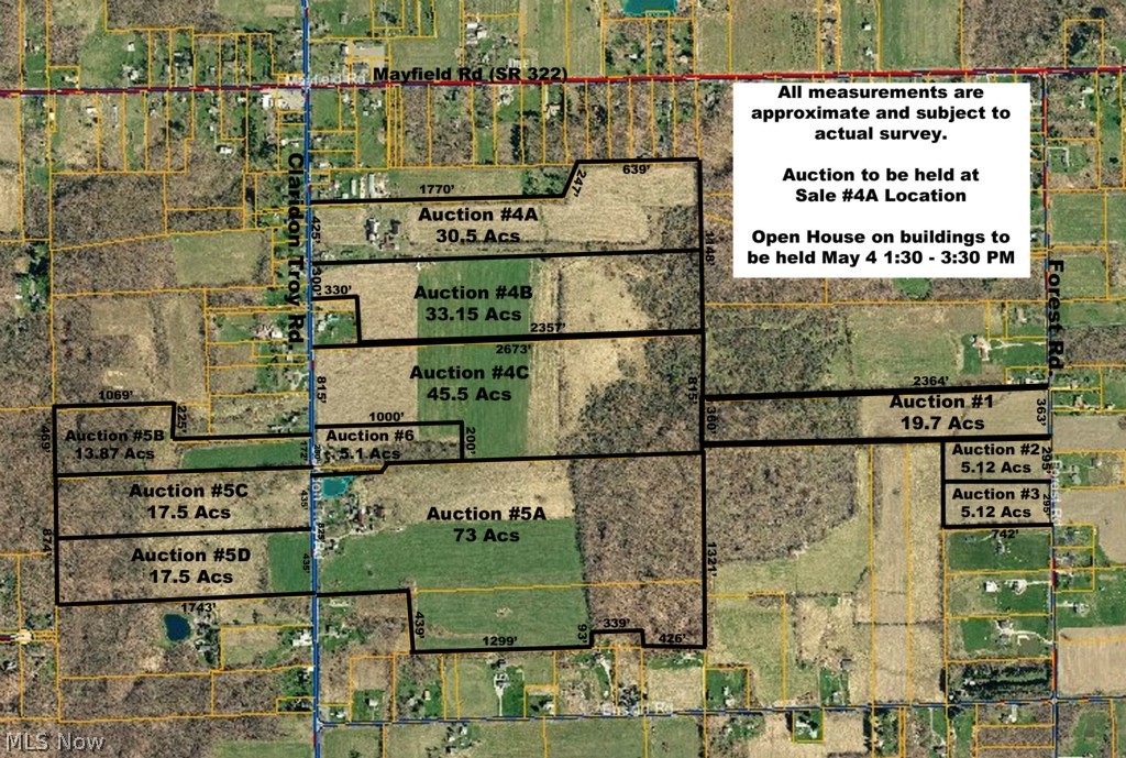 Absolute auction, all sells to the highest bidder on location: SATURDAY – MAY 10, 2014 – 10:30 AM Rajki Farms – Family Owned Since 1933
265 Acres – Two Farms – Seven Homes – Beautiful Land – Sugar Woods – 2 1/2% & 4% Seller Financing
Claridon Twp – Geauga County, Ohio
All Mineral Rights to Transfer – Offered in Parcels
TERMS ON REAL ESTATE: 10% down auction day, balance due at closing or seller will finance. Buyer's premium of 10% to be added to the final bid to establish the purchase price or seller will finance on any parcel or combination, total 20% down, 2 1/2% interest, 6 yr amortization; or 4% with 10 year amortization, secured by note and 1st mortgage. No early payoff. Call Rusty for details. Any desired inspections must be made prior to bidding. All information contained herein was derived from sources believed to be correct.