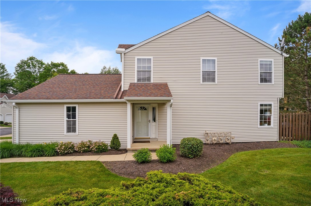 235 Steeple Chase Run #4 Northfield OH 44067 is truly a rare commodity! Very few of these condominiums come up for sale! This Townhouse style condo is an End Unit includes 2 bedrooms with 1.5 bathrooms w/ 2 car garage (the development has many 1 car garages as well, this is the largest unit / garage) w/ great green space surrounding the unit & its own private rear patio for relaxing and grilling. As an end unit, there are 5 extra windows & front door bringing in wonderful Natural sunlight! As you enter the main door located on the side of the unit, you can head to the half bathroom straight ahead, the garage entry door to the left or right to the main floor or head directly upstairs to the 2nd floor. The main living area is on the 1st floor & has a great sized Living Room with an open concept to the L-shaped kitchen & is well appointed with 2023 Stainless steel General Electric GE appliances & included in the condo purchase, including double door fridge w/ bottom dutch door freezer, flat top electric range oven, dishwasher & built-in microwave oven. Living Room has plenty of areas to place furniture in different configurations including setting up dining areas as well. Sliding glass door from back of the Living Room leads out to the private concrete patio with privacy fence and plenty of green common space for playing and bird watching. Going upstairs, you'll be pleased to see the Primary Bedroom to the rear of the condo w/ vaulted ceilings, plenty of light from 2 sides of windows, ceiling fan & private access door into Main Full Bathroom. The front bedroom is currently being utilized as a home office & has plenty of room for bedroom set as well. Main Hall Bath has combo Tub & Shower & plentiful vanity for your use. As you go into the unfinished lower level of the townhome, there is plenty of storage space, a builder prepped bathroom hook up for your future finish, the laundry area & plenty of exercise room space. 2 car garage w/ opener. One Year Warranty Included.