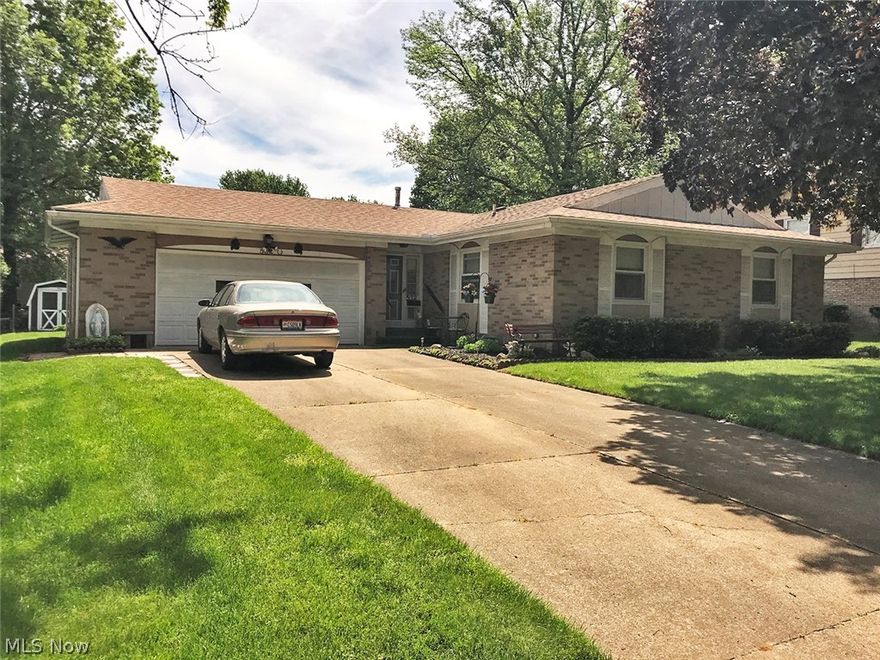 3 or 4 bedroom brick ranch home with 3 full bathrooms situated on .23 acre lot with 2 car garage. Open kitchen concept that flows into a large living room with sliding doors to rear cement patio. Home has 3 bedrooms (one being master) and 2 full baths on the main level. Partially finished basement with rec room, bar, possible 4th bedroom, kitchen area, and a full bath. Estate sale. Home needs updating to your liking.