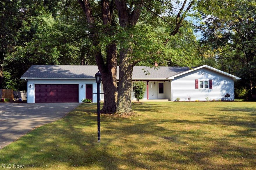 Sprawling ranch with plenty of storage and room for everyone!  Updates include newer roof, siding, windows, garage doors, man doors, and central air installed all within the last 5 years!  Open floor plan, master suite, first floor laundry, all kitchen appliances stay!  Additional detached 2 car garage with workshop, fenced in back yard, stocked pond and small orchard!  Septic has passed inspection.