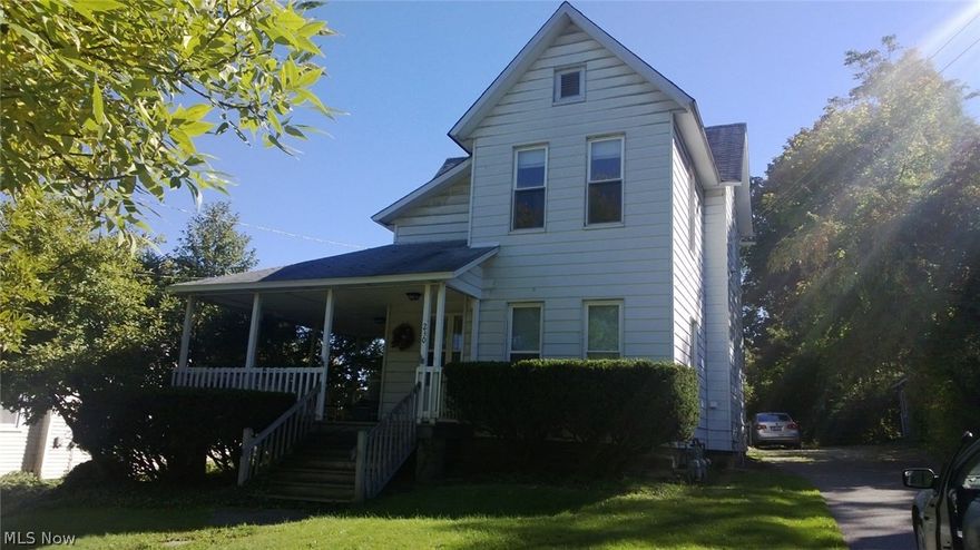 Close to Chardon Square.  Very spacious 1 bedroom downstairs apartment with lots of old time charm including a lovely wrap around covered porch, 1st floor everything: bedroom, bathroom, laundry closet with stacker washer/dryer, kitchen with stove a fridge, mudroom at back entry with closet and a formal dining room.  Shared rear yard seems fairly private and includes a shared shed. Downstairs mows and upstairs plows. No pets and no smoking inside the home.  2 cars max. with each tenant parking behind their own first car.  Water/sewer is included and this down tenant is responsible for the grass and the up tenant for snow.