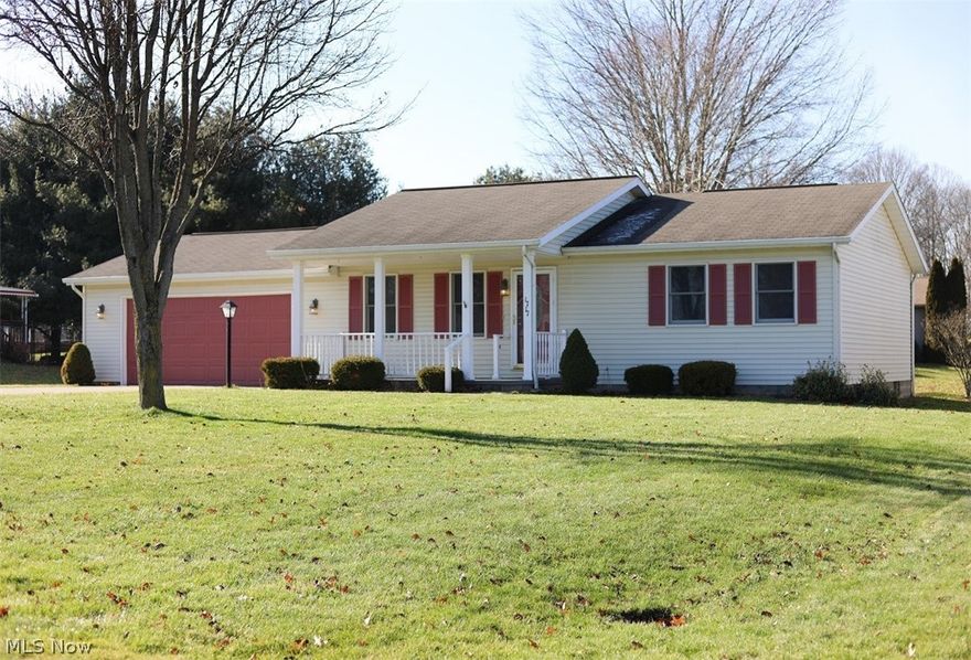 Looking for a nice ranch home w/ a front porch and an attached 2 car garage that is move in ready, then look no more.  This home offers  a large eat- in -kitchen with all appliances to stay for the buyer's convenience. We also have a 14 x 12 Sun Room with entrance from the patio doors off the kitchen.  Nice size living room, spacious bedrooms with the Master Bedroom having a master half bath.  There is a first floor laundry that is a nice bonus for the buyer, plus washer and dryer stay with the home.  The home also offers a full basement that has may possibilities, a man cave, play room, family room, however you would like to finish it. Call to schedule your showing now, ranch homes don't last long!