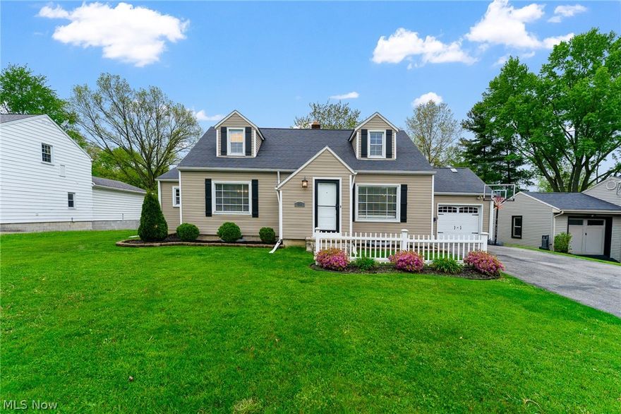 Beautifully maintained three-bedroom, two-bath Canfield Cape Cod ready for its new owner.   This charming home features a remodeled kitchen with  all appliances and a cozy dinette area with French door leading to a bright and inviting 3 seasons sunroom.  The spacious living room  offers built-in shelving, while the formal dining room provides the perfect setting for entertainment.
The first-floor en-suite features crown molding and a walk-in closet with great space, complemented by an updated  first floor bath. Upstairs, you will find two additional bedrooms with built-in shelves and drawers, along with a updated full upstairs bath.
Additional highlights include a partially finished lower level recreation room, an attached garage, sunroom access, patio, storage shed and a large private fenced backyard and double driveway. Major updates include new windows, furnace, central  air, electric and new roof -- making this home move-in ready.