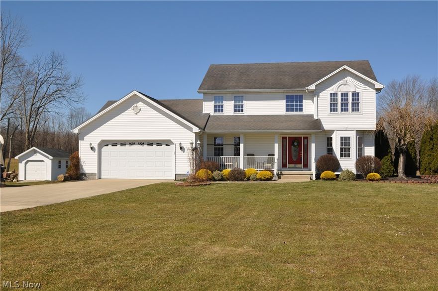 This exceptional 3 bedroom, 2.5 bath home sits on 3.2 acres in Lordstown & features beautiful maple floors, trim & cabinetry throughout. Spacious eat-in kitchen w/large island, formal dining room, family room w/gas fireplace & first floor laundry. Beautiful open foyer & maple staircase leads to 3 spacious bedrooms & 2 full baths upstairs. Large finished basement. New concrete drive & 16 x 35 stamped concrete patio w/Gazebo & 12 x 15 storage building. Don't miss seeing this lovely home!