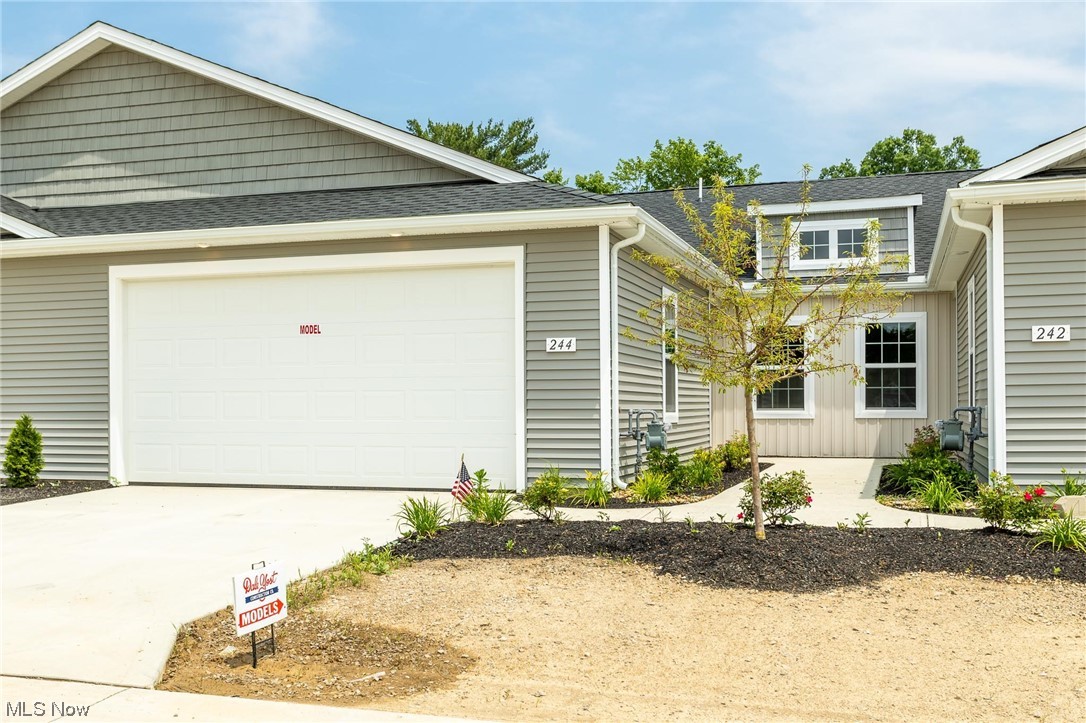 WELCOME TO THE LANDINGS AT RIDGE WATER, a quaint ranch cluster community that is selling fast! Our most raved about floorplan and value. Enjoy the simple life without lawn and snow tasks, it's covered in the $150 per month maintenance fee. NO STEPS HERE! Handy foyer entry with coat closet. First floor separate laundry room. Kitchen with snack bar (STAINLESS STEEL APPLIANCES INCLUDED) opens to the dining area. Vaulted & airy great room with triple wide patio door leading to the concrete patio (included in the base price). Homeowner's suite offers a private full bath with shower stall, and there is a walk-in closet! The attached garage boasts extra space for your storage needs compared to most other's "standard" garage dimensions. Detached home homesites are also available with lawn and snow services included. THE BEST VALUE FOR THE LOW 200s IN LORAIN COUNTY! DOWNSIZE and BUILD NEW TODAY! Elyria based custom builder in business for 50+ years!