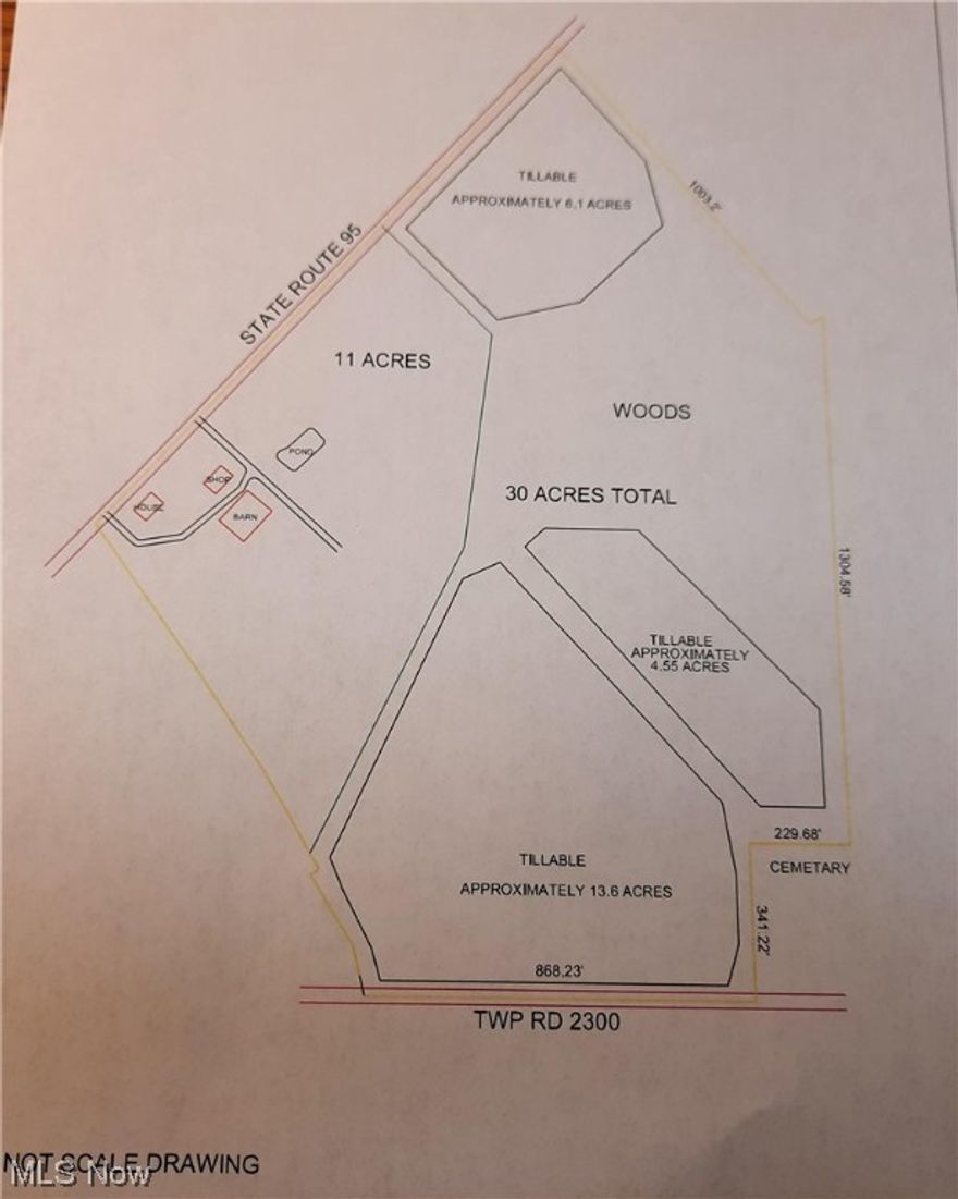 30 acres which offers many possibilities.  Wooded area with wildlife, open tillable fields.  Ideal for a mini farm homesite.  Property is subject to new survey and County Planning.
