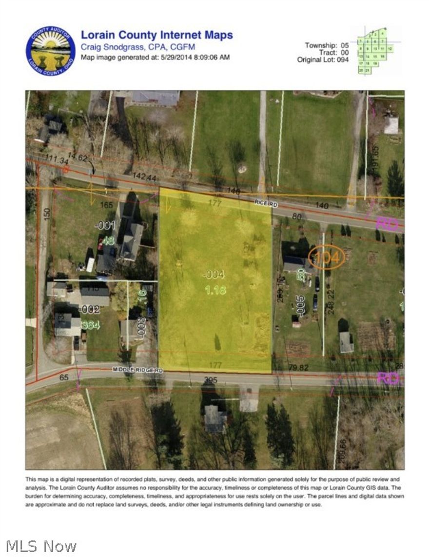 Frontage on Rice Rd and also on Middle Ridge Re.  Level lot with all utilities available.  Septic system necessary.  Great building lot in Firelands school district.