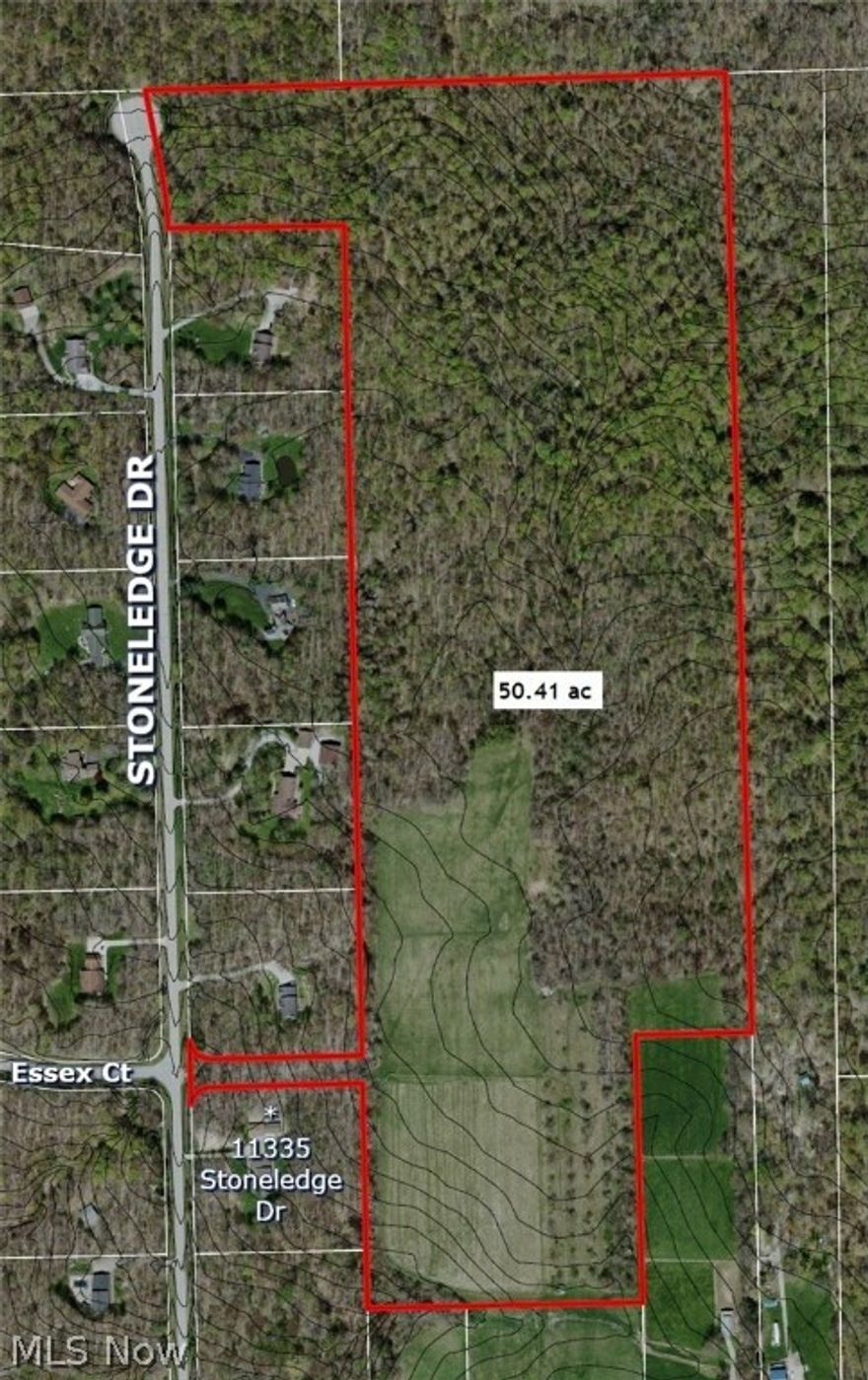 50.47 acres on quiet cul-de-sac in area of fine homes.  Approximately 36 acres of woods, 9 acres of tillable ground (including a 3 acre 8' tall fenced garden area) , old orchard, frontage in two locations and much, much more.