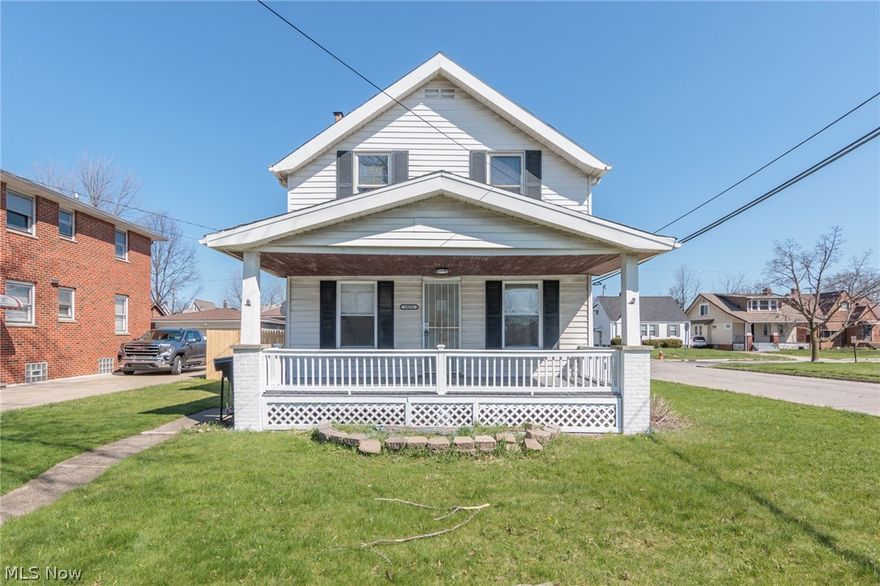 Charming 3-bedroom Colonial ideally located just off East 185th, offering incredible walkability to local restaurants, shops, and just a few blocks from Lake Erie. A large, inviting front porch welcomes you into an open-concept living and dining area featuring a built-in window bench with hidden storage, perfect for both everyday living and entertaining. The kitchen includes all appliances, generous cabinet space, and flows seamlessly to a rear mudroom entry for added convenience. The first-floor half bath is tastefully updated with shiplap detail and a modern vanity, creating a warm and stylish space for guests. A convenient first-floor laundry closet adds everyday ease, while an additional main-level room provides the perfect opportunity for a home office or flex space. 
Upstairs, you'll find newly installed carpeting and freshly painted bedrooms in soft, neutral tones, along with newer windows throughout. The updated full bath features a clean white tile shower and updated vanity, and a walk-in closet adds extra storage appeal. The lower level provides ample storage space with the potential for a second laundry setup. Major mechanicals, including furnace, central air, and hot water tank are approximately 10 years old and have been recently serviced. Outdoor highlights include a newly installed privacy fence, a storage shed, and a spacious two-car garage. Enjoy a neighborhood that offers both convenience and a true sense of home.