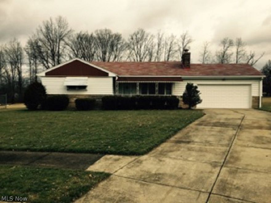 Nice 3 bedroom aluminum sided ranch home. Features large living room with fireplace, coved ceiling, huge eat in kitchen, built in china closet with appliances.  Replacement windows, lots of closet space, attic fan, central air, 2 full baths, water proofed basement, front porch 18 x 6 and much more.  Priced to sell!