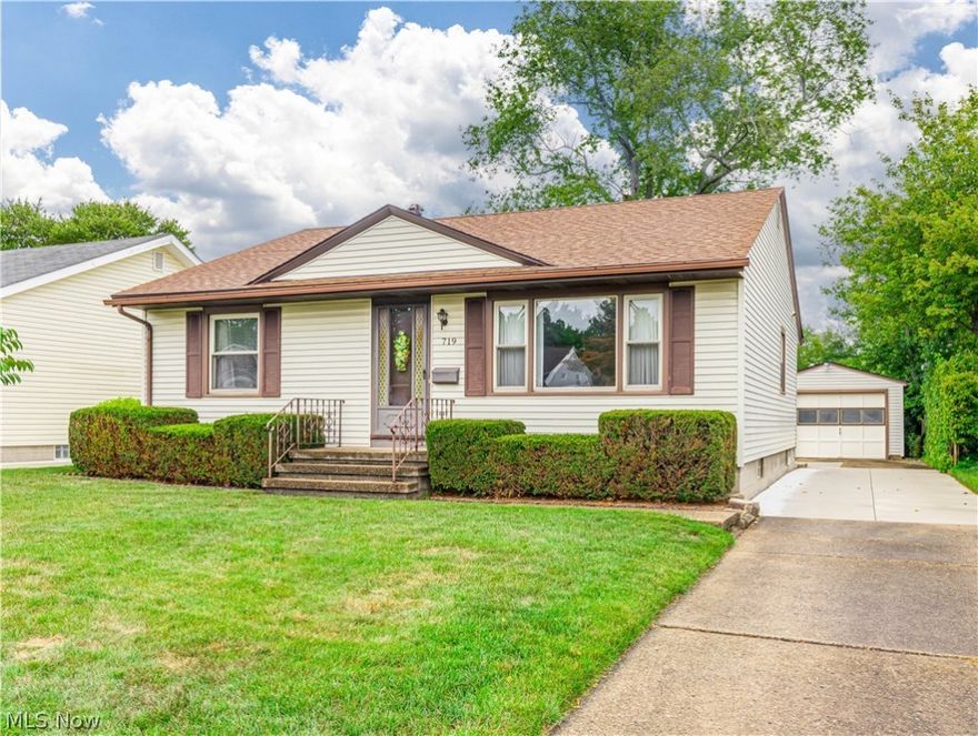 Nice ranch in a desirable Cuyahoga Falls neighborhood. This home has a detached garage, partially fenced back yard, concrete patio and concrete driveway plus good curb appeal. The spacious living room has a large picture window filling the room with natural light. The eat in kitchen offers great cabinet space. The large unfinished basement is a wide open room offering a great space for many possibilities. The washer and dryer are included. There are hardwood floors under the carpet. This is a solid built home that is neat and clean and has been well maintained. The bath tub was recently refinished. The  roof was replaced in 2015 and the carpet in the bedrooms is new.