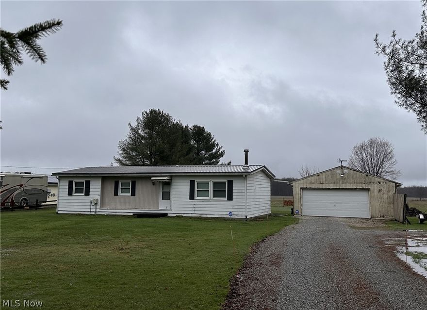 Want to own a piece of the country!  Look no further.  Ranch home priced to sell.  Nice size living room with a pellet stove for added heat.  The kitchen/dining combo is equipped with all appliances.  Two full baths with one in master bedroom.  Home has a 4 ft. crawl space.  Also features a 24x24 garage.  All on just under an acre.  Updated furnace, kitchen, baths, windows and roof. Garage breaker box couple years old and garage has 220.