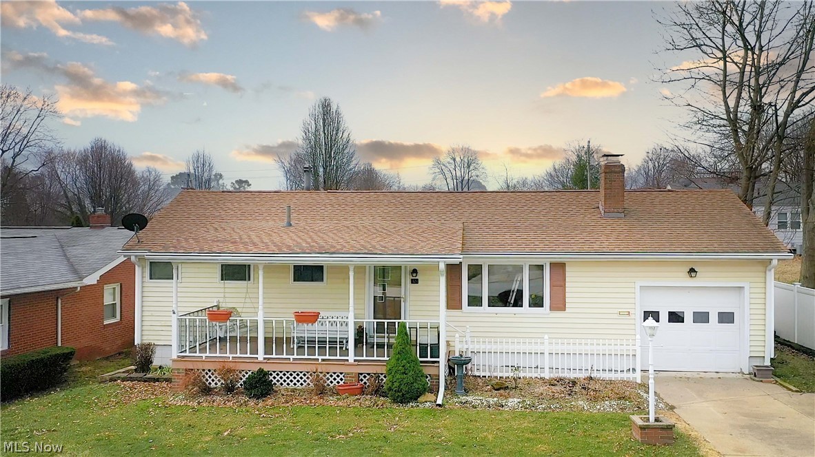 This adorable ranch in North Canton is close to I-77 and Belden Village. An inviting front porch with a swing welcomes you to this well-maintain home with approx—1,440 sq ft of living space. This home has a great curb appeal and a lot to offer: a lovely living room with decorative beams, vaulted ceilings, a gas fireplace, and a large picture window overlooking the front yard with lots of natural light. *Two bedrooms, a full bath, a formal dining room *A kitchen with appliances and a convenient 1st-floor laundry area off the dining room. *There is access to a three-season room from the kitchen (a perfect place for relaxing and entertaining guests) with a walkout to the private fenced-in backyard and storage shed. The partially finished basement has a spacious rec room, glass block windows, a large finished storage room with built-in shelves and drawers, a walk-in shower, a workshop area, and plenty of storage space. *Attached one-car garage with front and rear access garage doors. *The